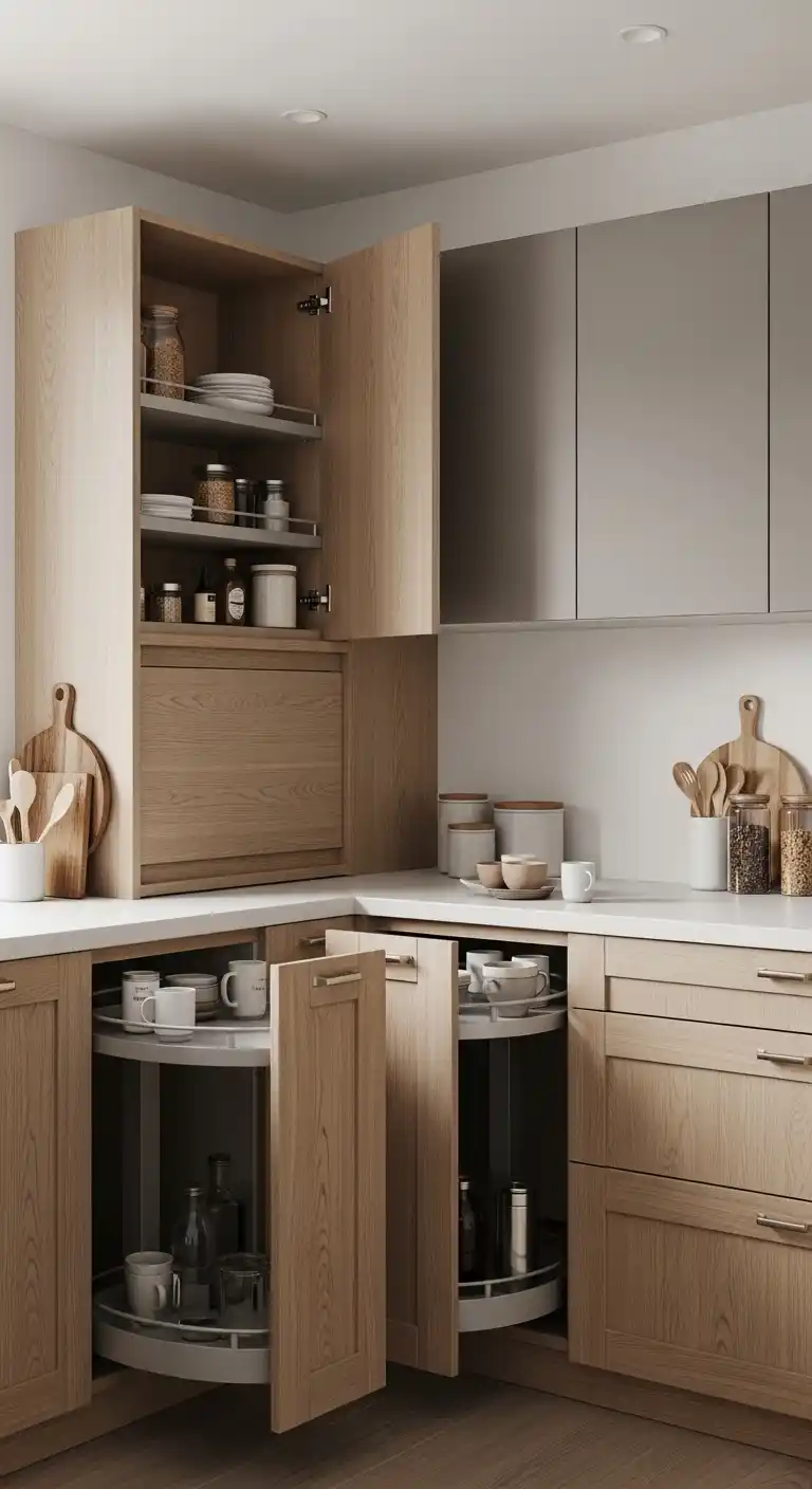 14. Japandi Corner Cabinets for Functional Space