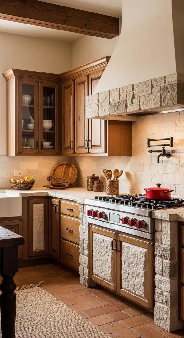 14. Paneled Cabinets with Stone Accents