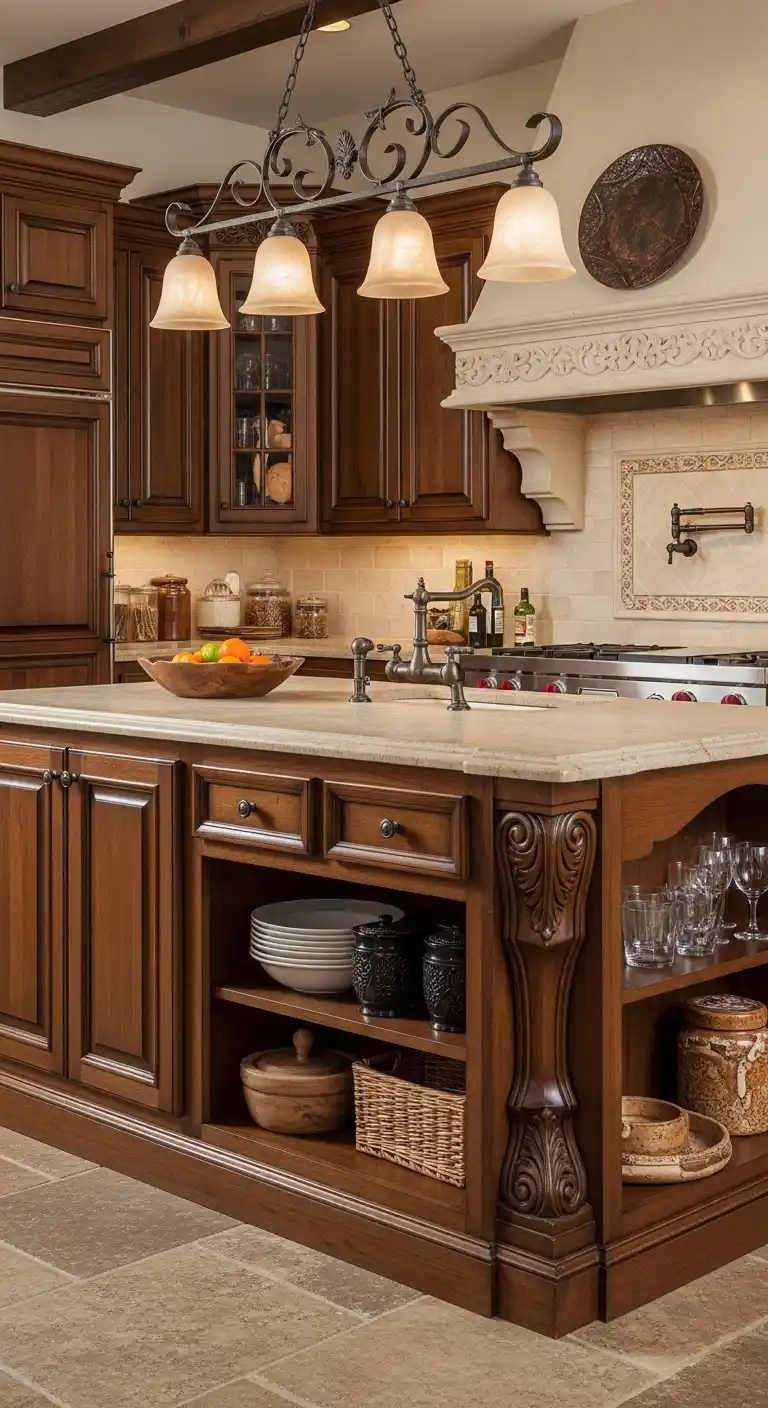 16. Distinctive Island Cabinets with Tuscan Flair