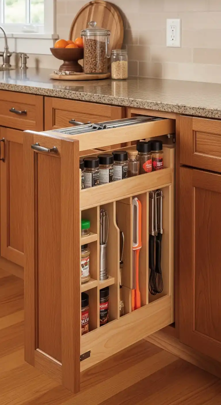 18. Cabinets with Spice and Utensil Organizers