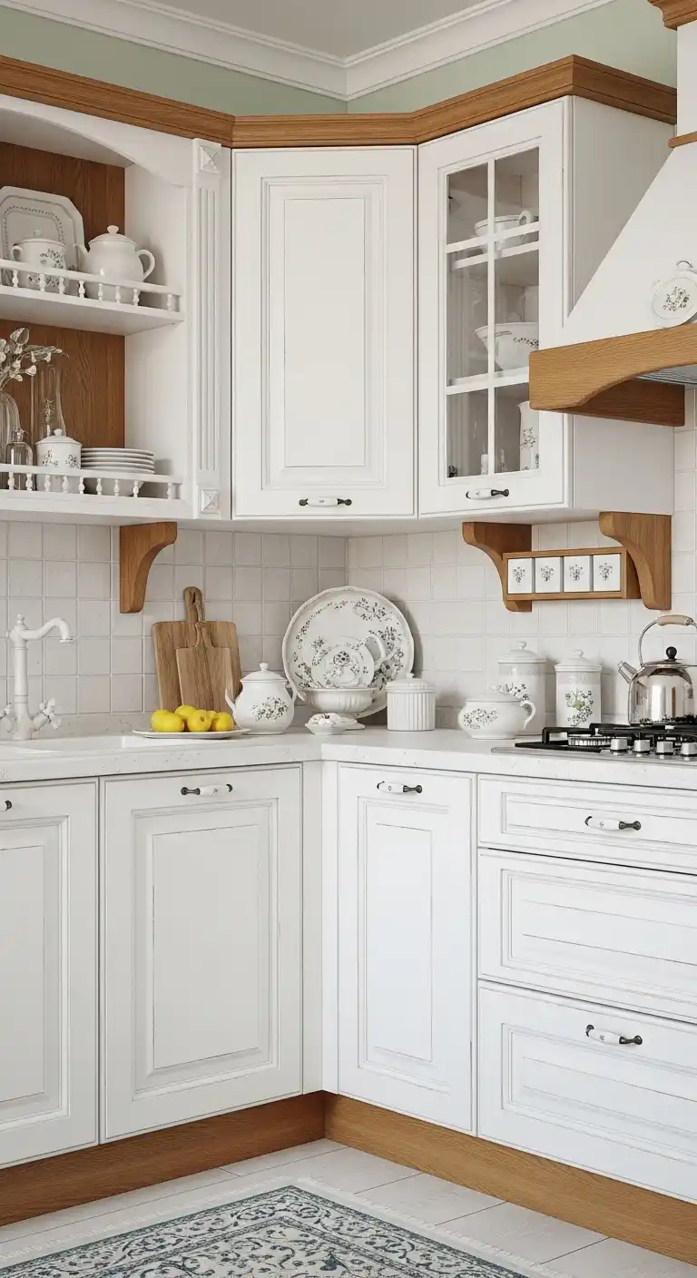 18. Classic White Cabinets with Wooden Accents