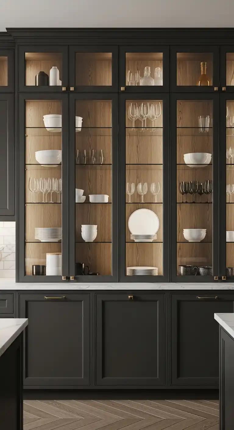 18. Moody Kitchen Cabinets with Glass-Front Doors