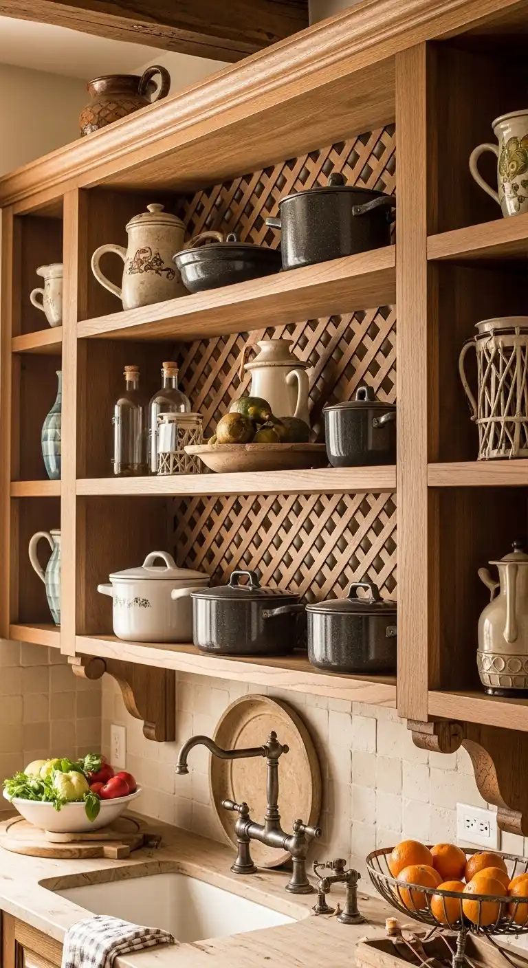 18. Rustic Open-Frame Cabinets