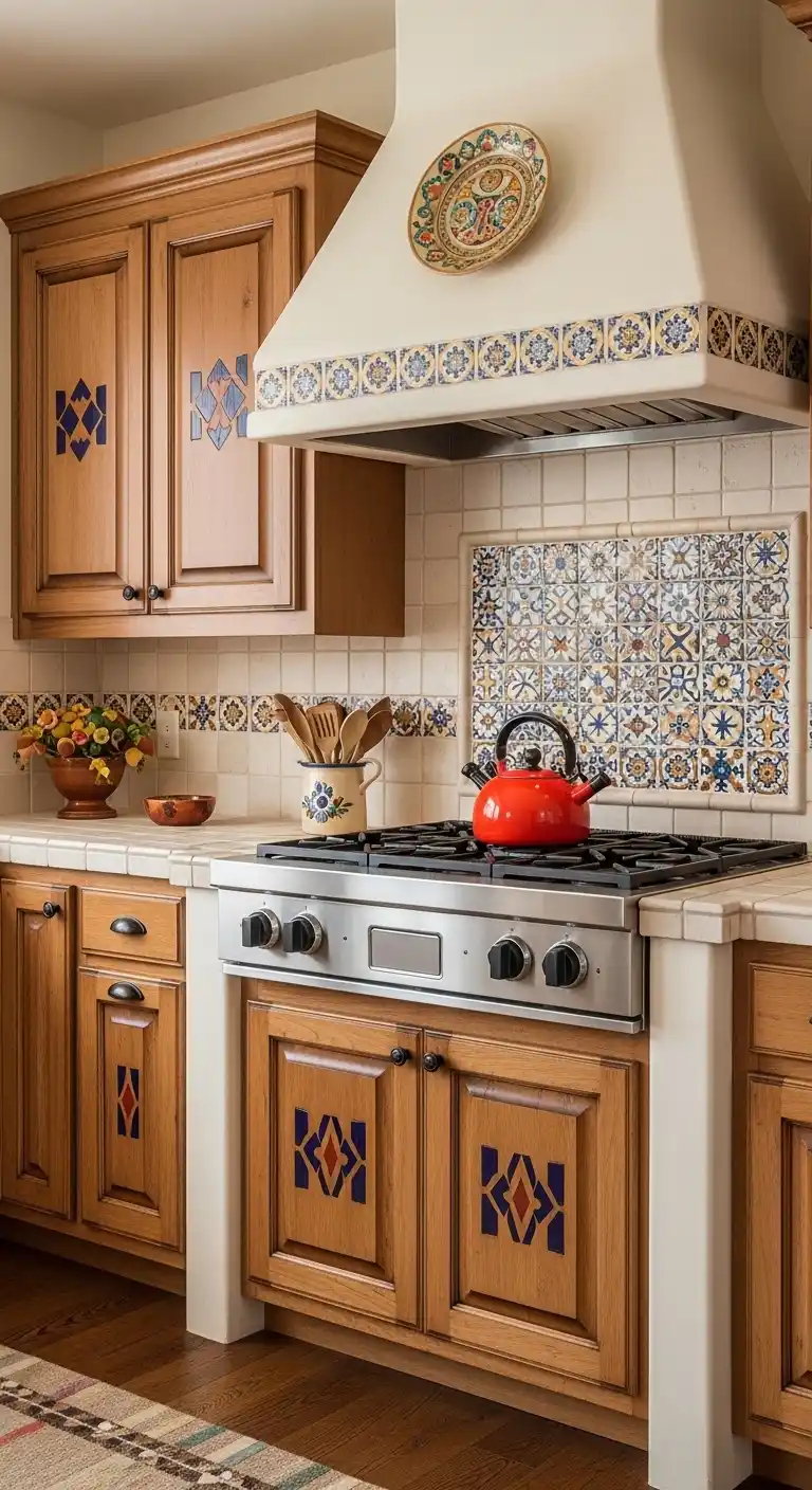 19. Southwestern Cabinets with Bold Backsplash Coordination