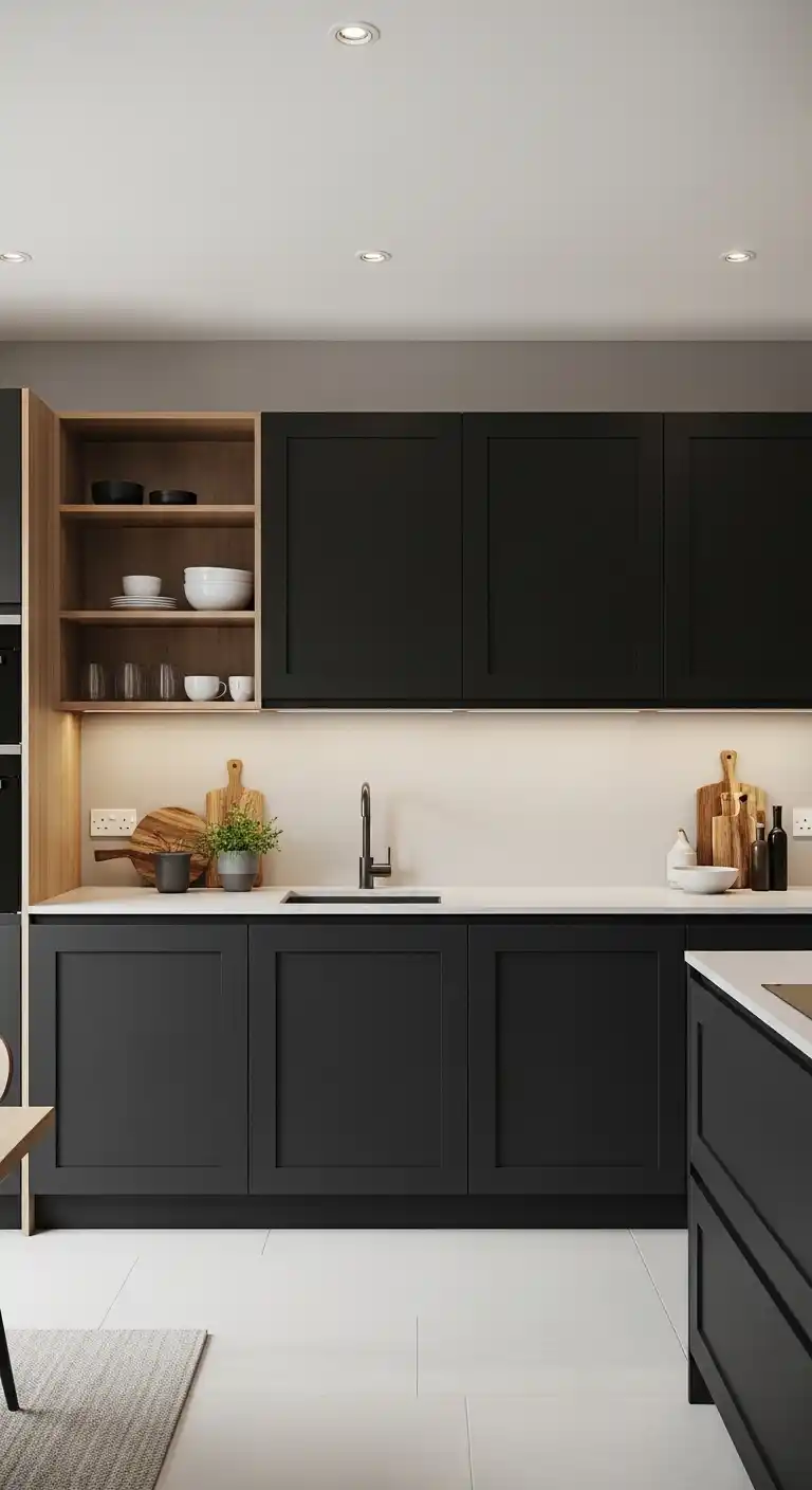 2. Matte Black Japandi Cabinets for Modern Elegance