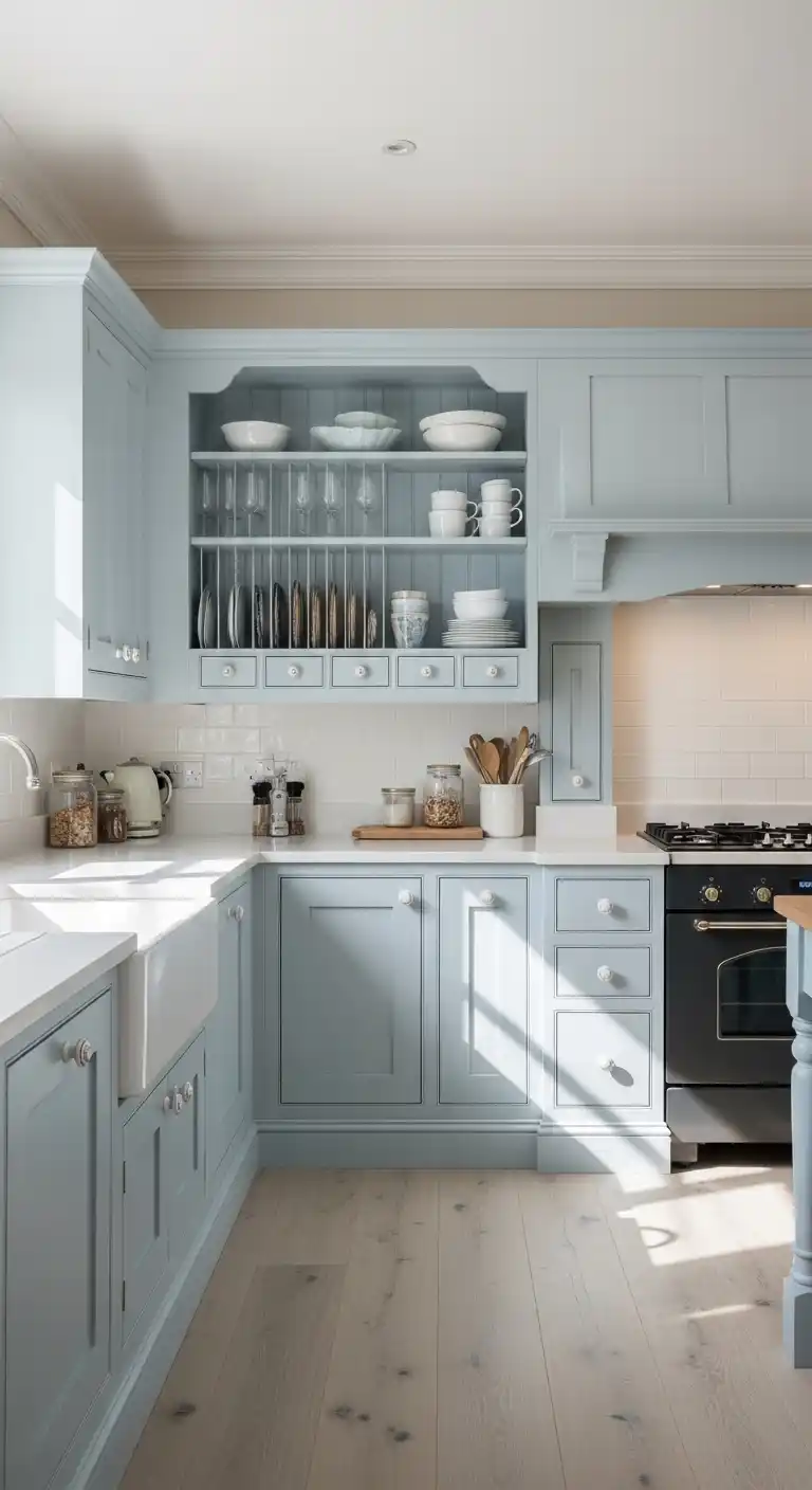 2. Soft Blue Shabby Chic Cabinets for Serene Spaces