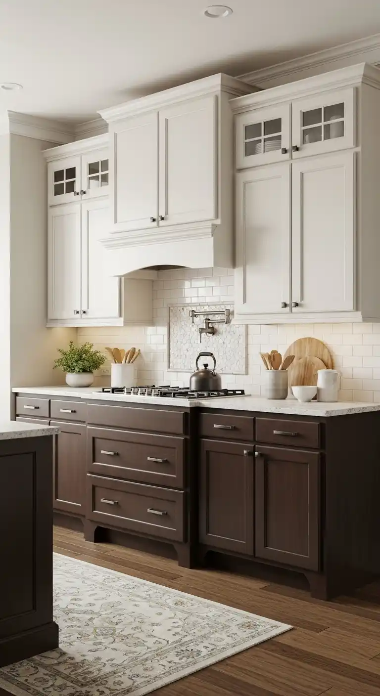2. Two-Tone Transitional Cabinets for Visual Interest
