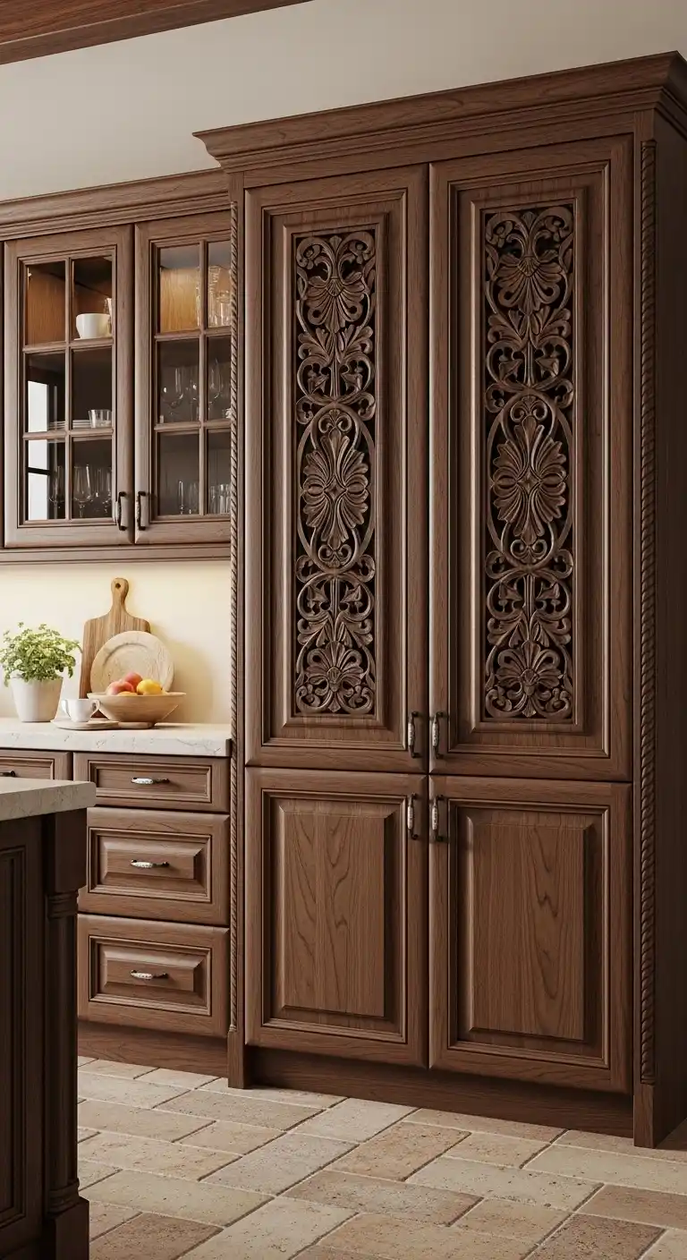 2. Walnut Cabinets with Carved Details