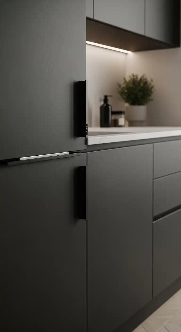 20. Moody Kitchen Cabinets with Minimalist Hardware