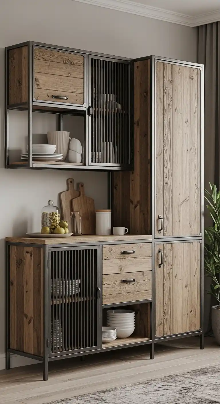 20. Rustic Industrial Cabinets for Aesthetic Appeal