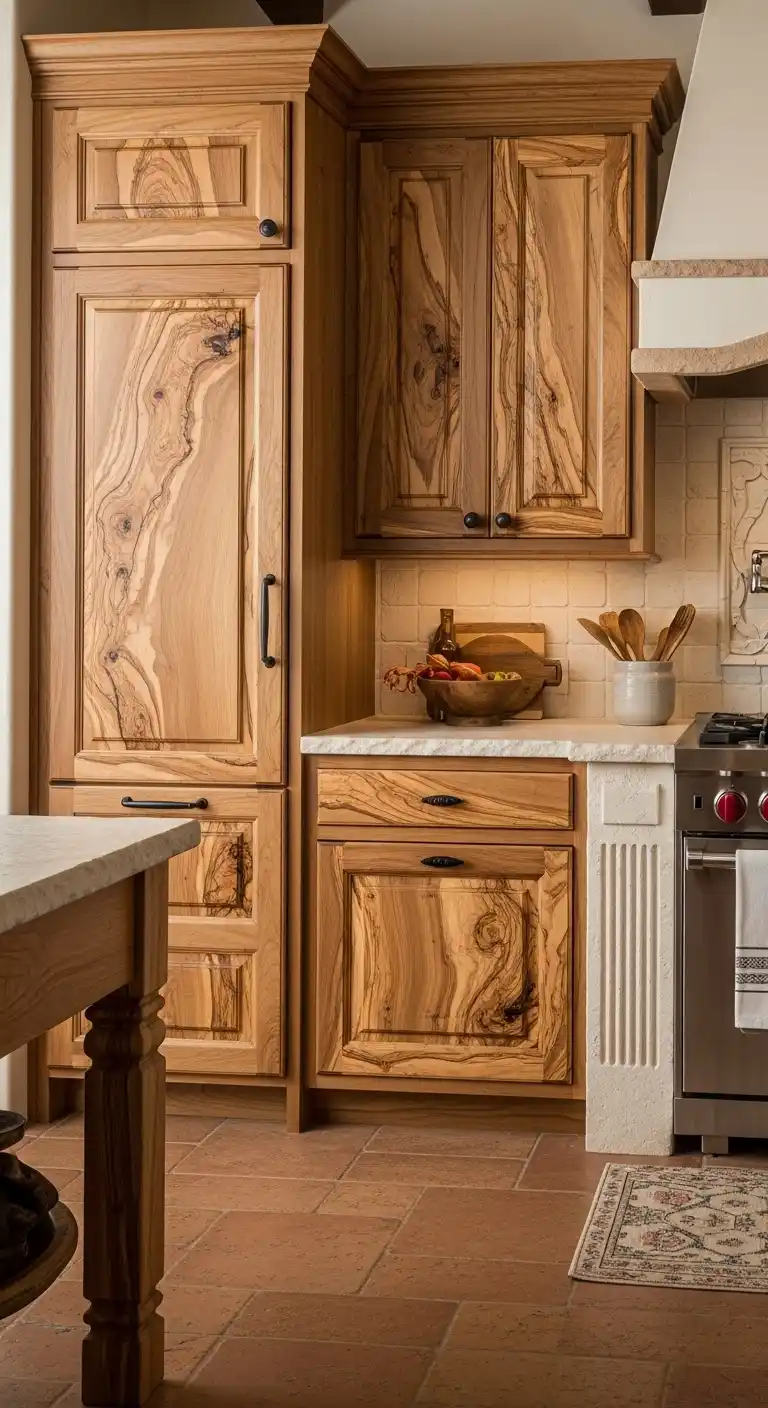 21. Olive Wood Cabinets with Natural Finish