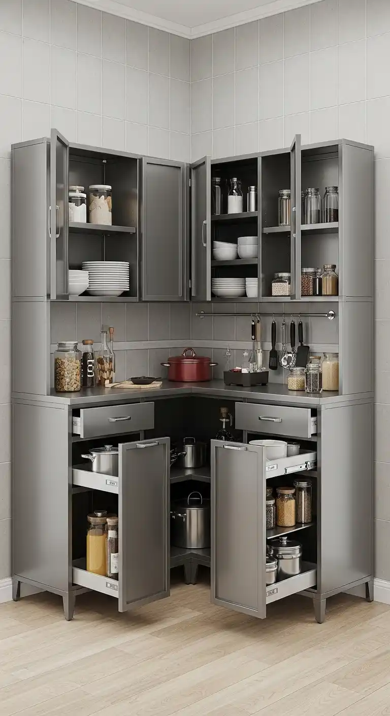 22. Compact Industrial Cabinets for Small Kitchens