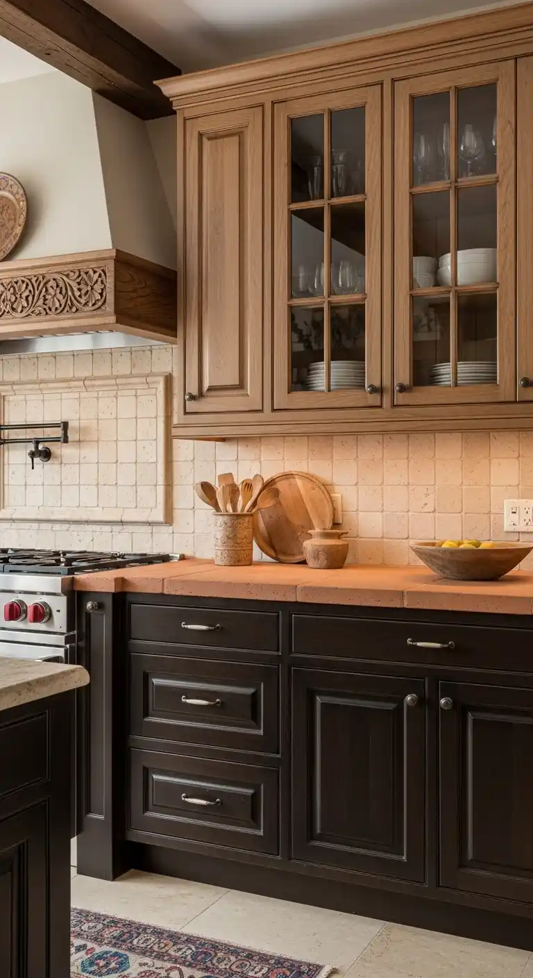 23. Two-Tone Cabinets with Terra Cotta Countertop