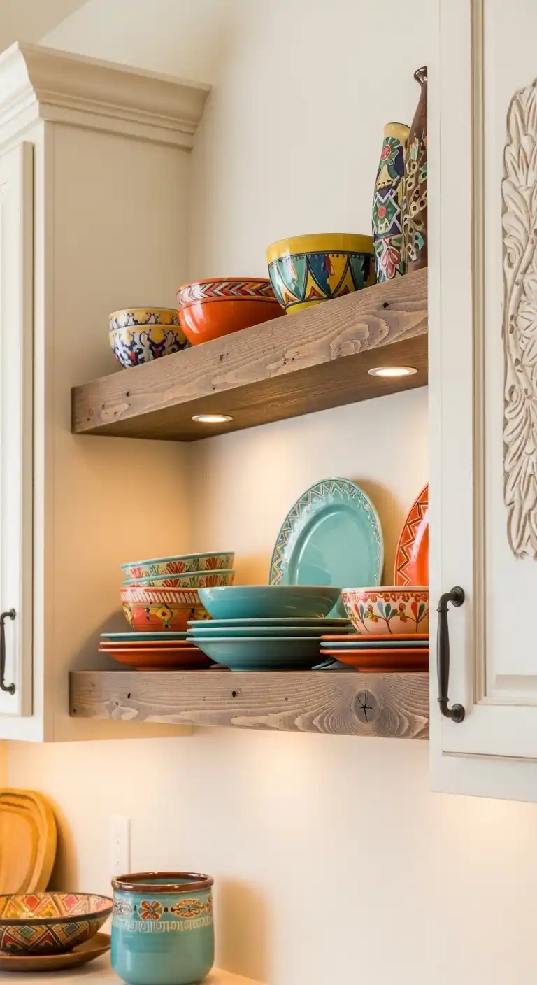 27. Floating Shelves with Southwestern Flair