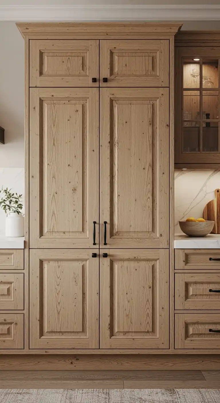 3. Natural Wood Cabinets with Handcrafted Texture