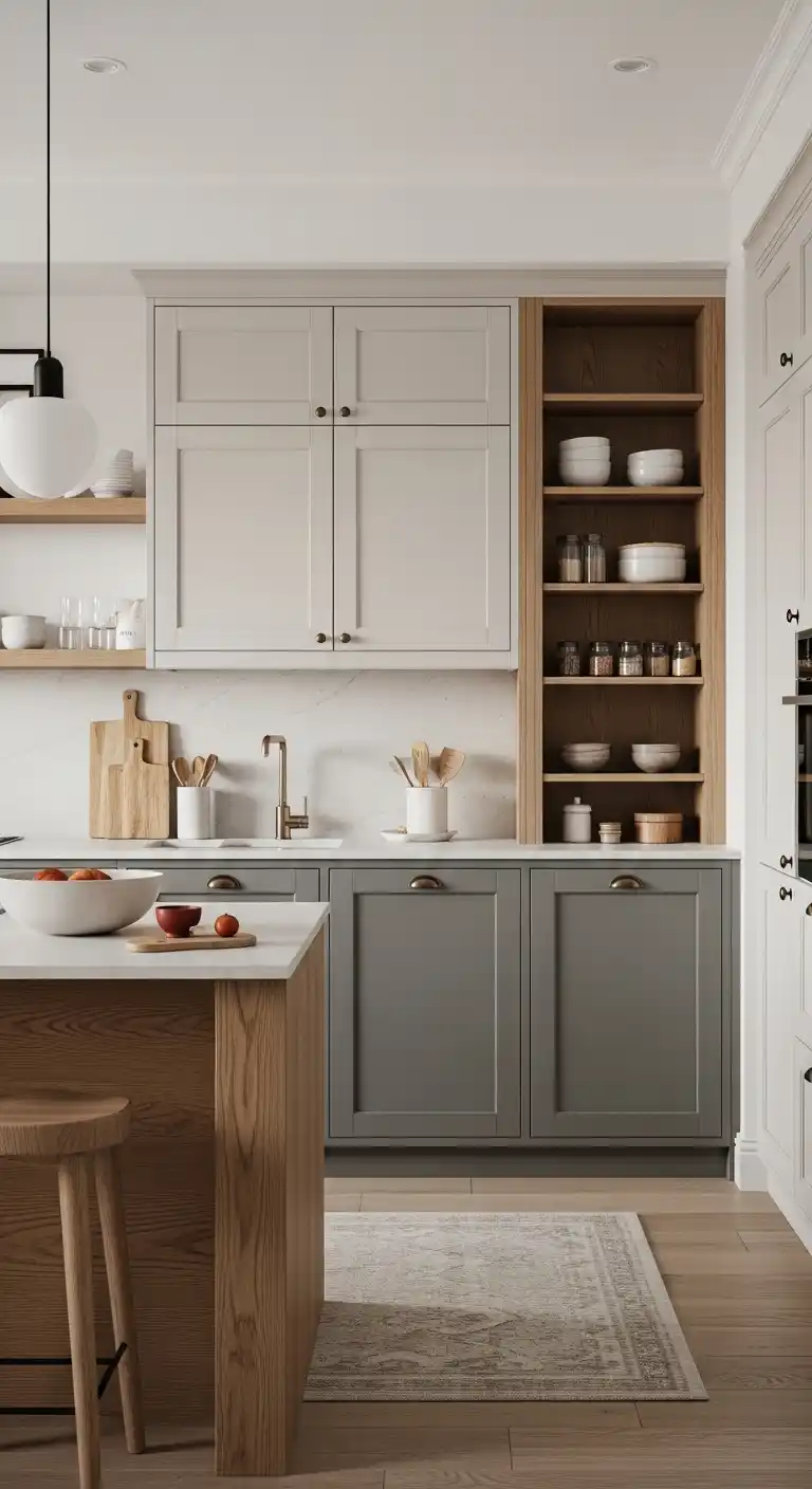 3. Two-Tone Japandi Kitchen Cabinets for Visual Interest
