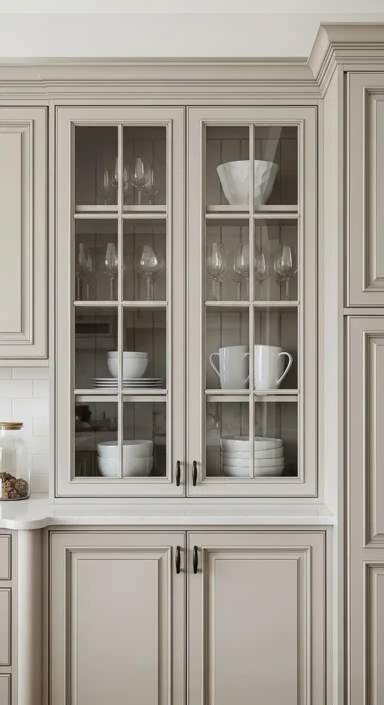 5. Glass-Front Cabinets with Decorative Mullions