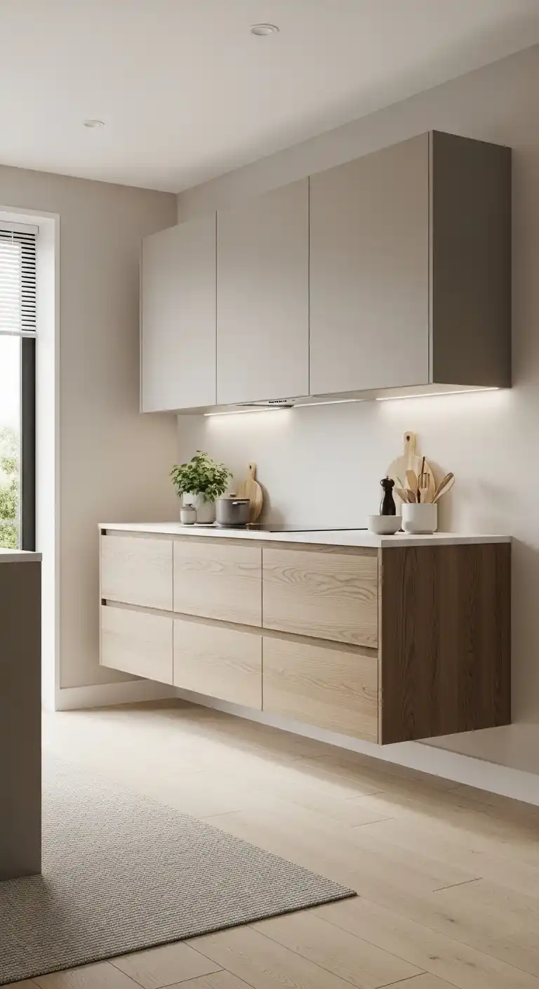 6. Floating Japandi Kitchen Cabinets