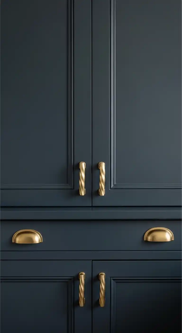 6. Moody Kitchen Cabinets and Statement Hardware