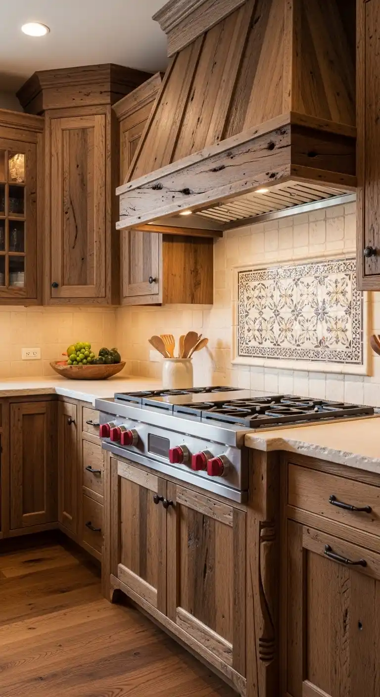 6. Reclaimed Wood Cabinets for Sustainable Tuscan Kitchens