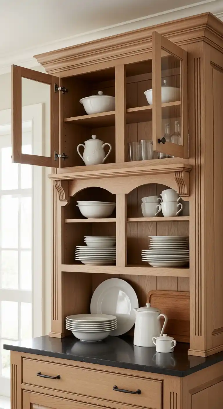 7. Open-Shelf Colonial Cabinets Blending Accessibility and Classic Design