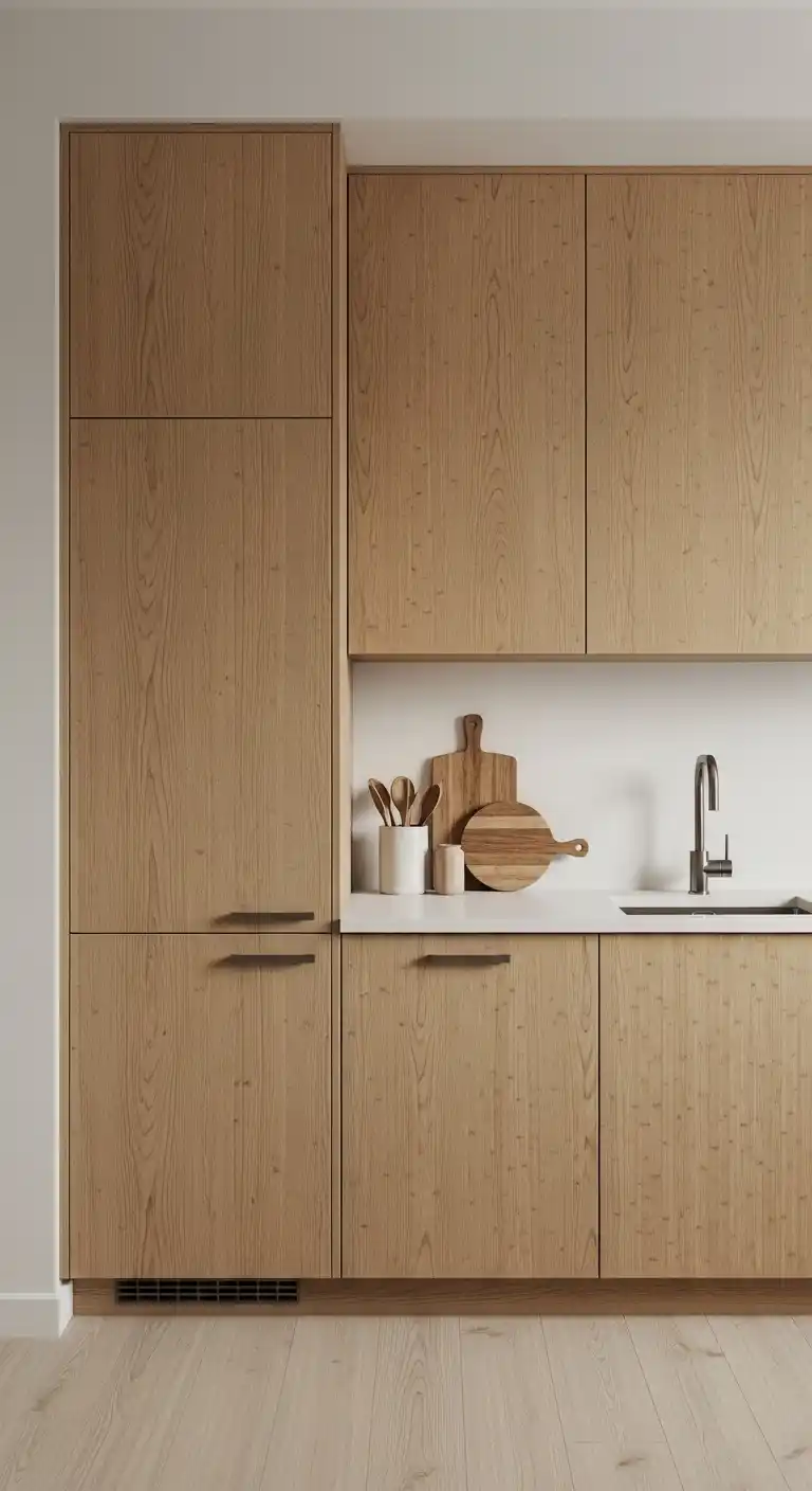 7. Wooden Japandi Cabinets with Soft Grain Patterns