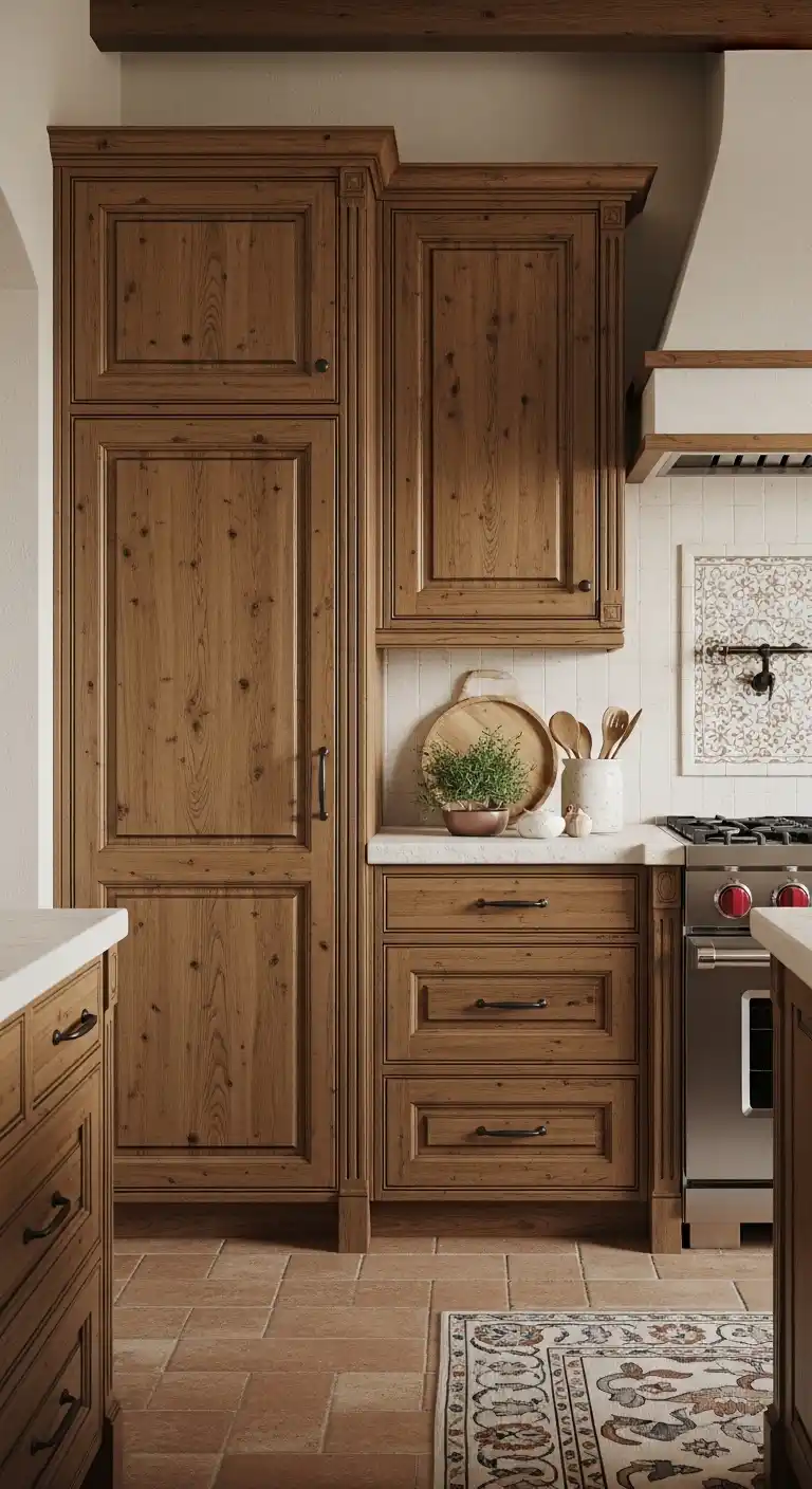 8. Beaded Panel Cabinets with Warm Stain