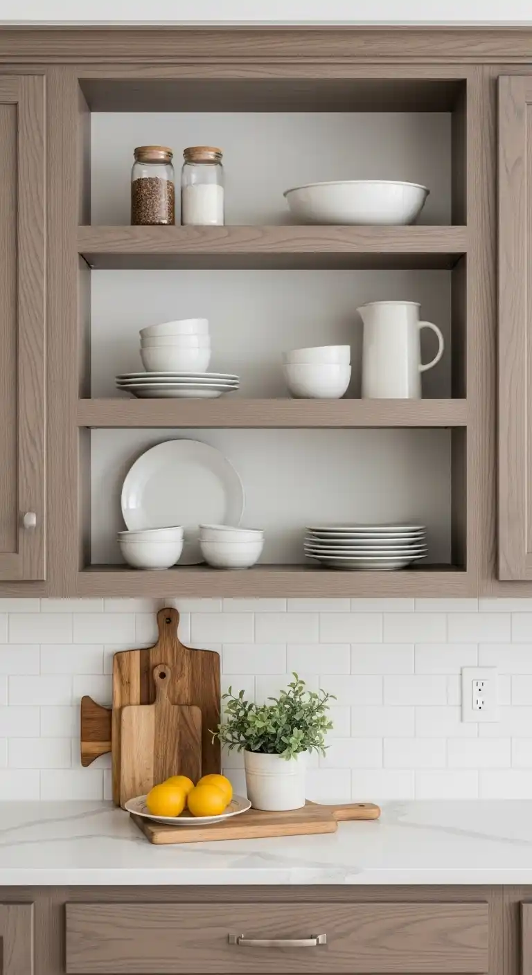 9. Open Shelving Elements in Transitional Design