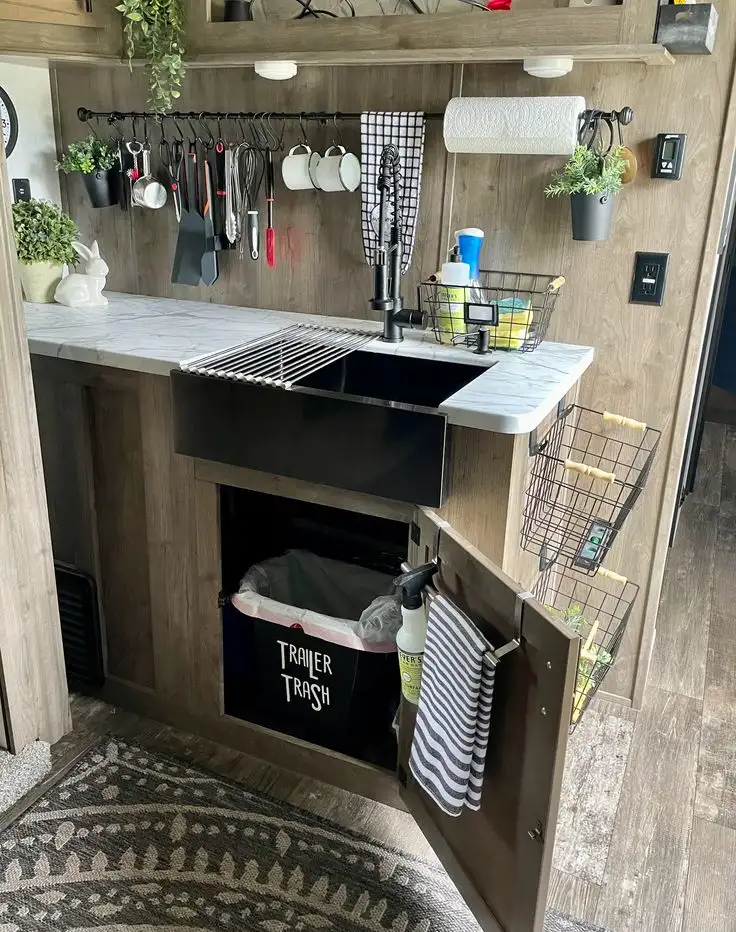 Hide the Trash Bin Right Under a Farmhouse Sink