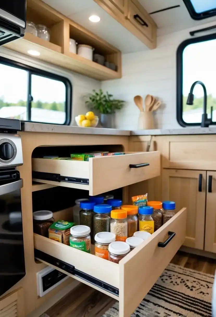 RV kitchen drawer storage