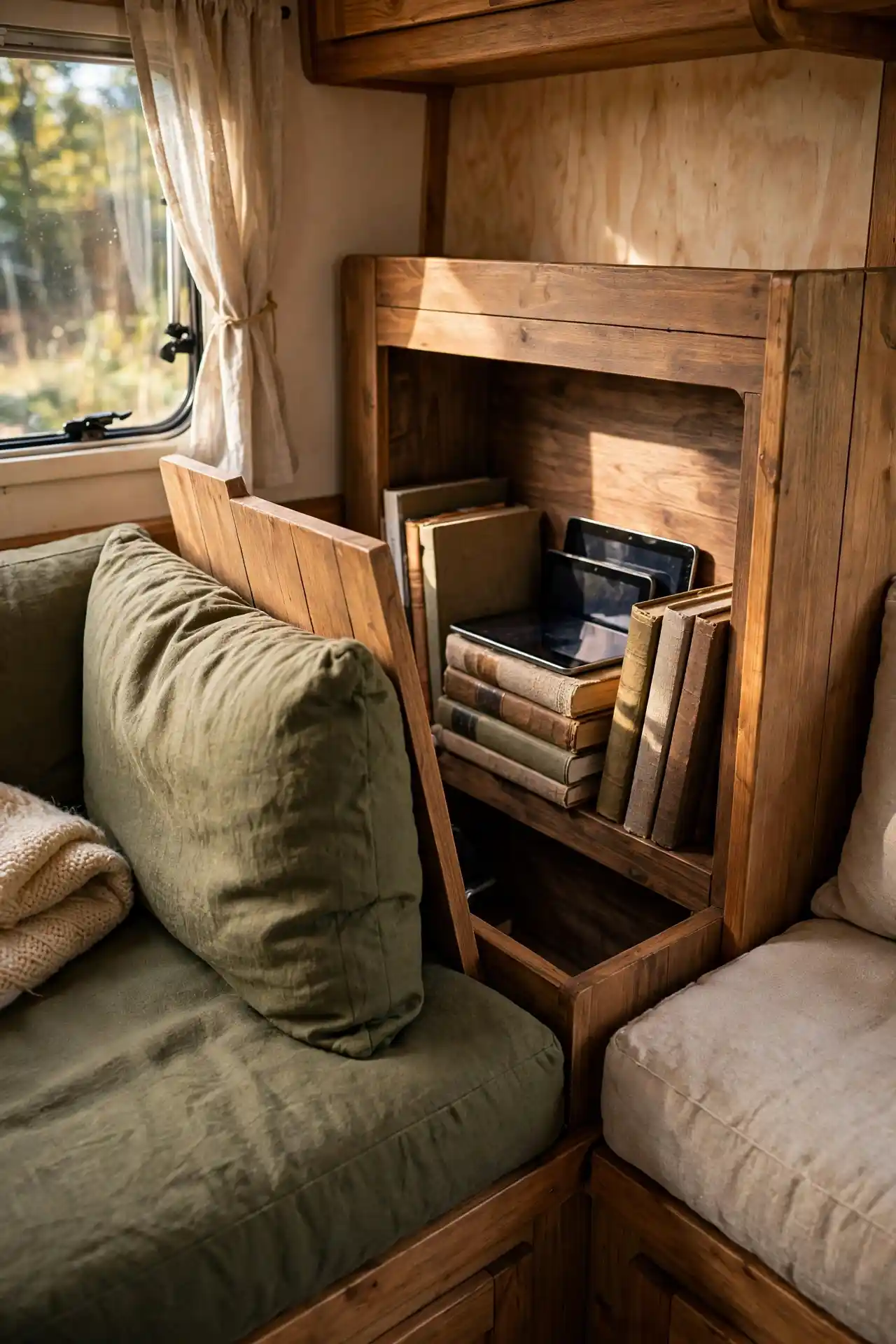 open wooden panel compartment