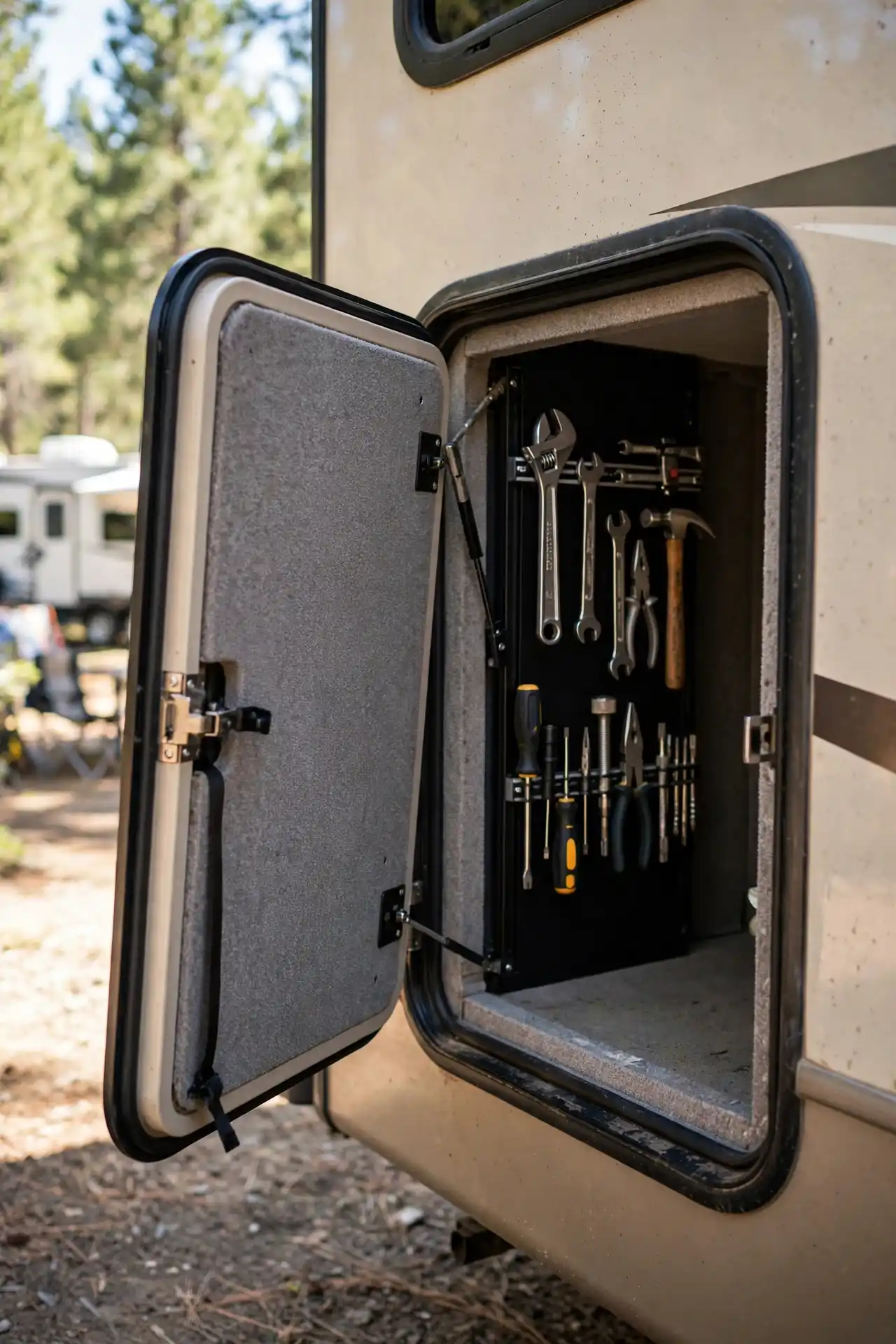 rv hidden tool compartment