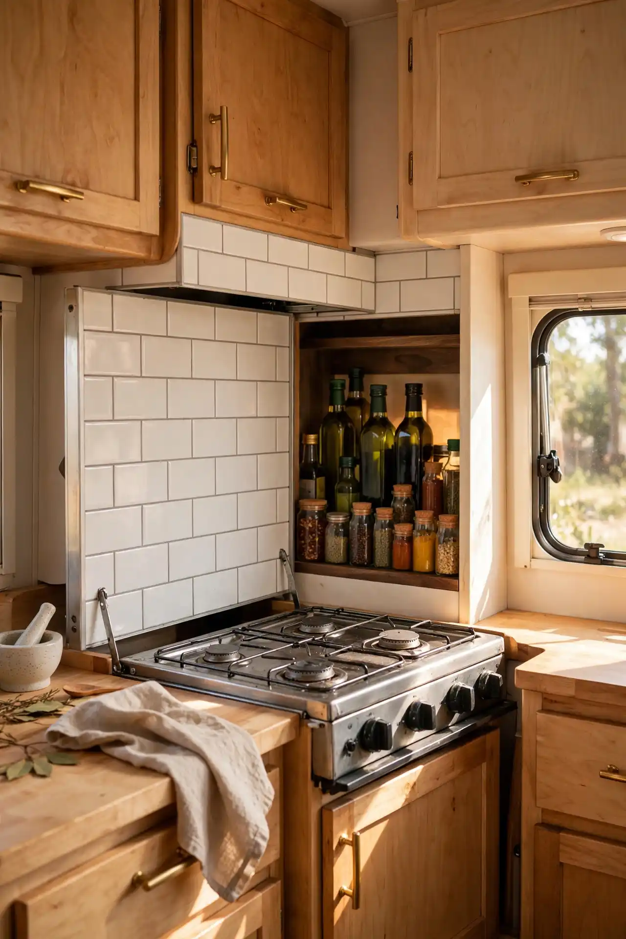 rv kitchen hidden storage